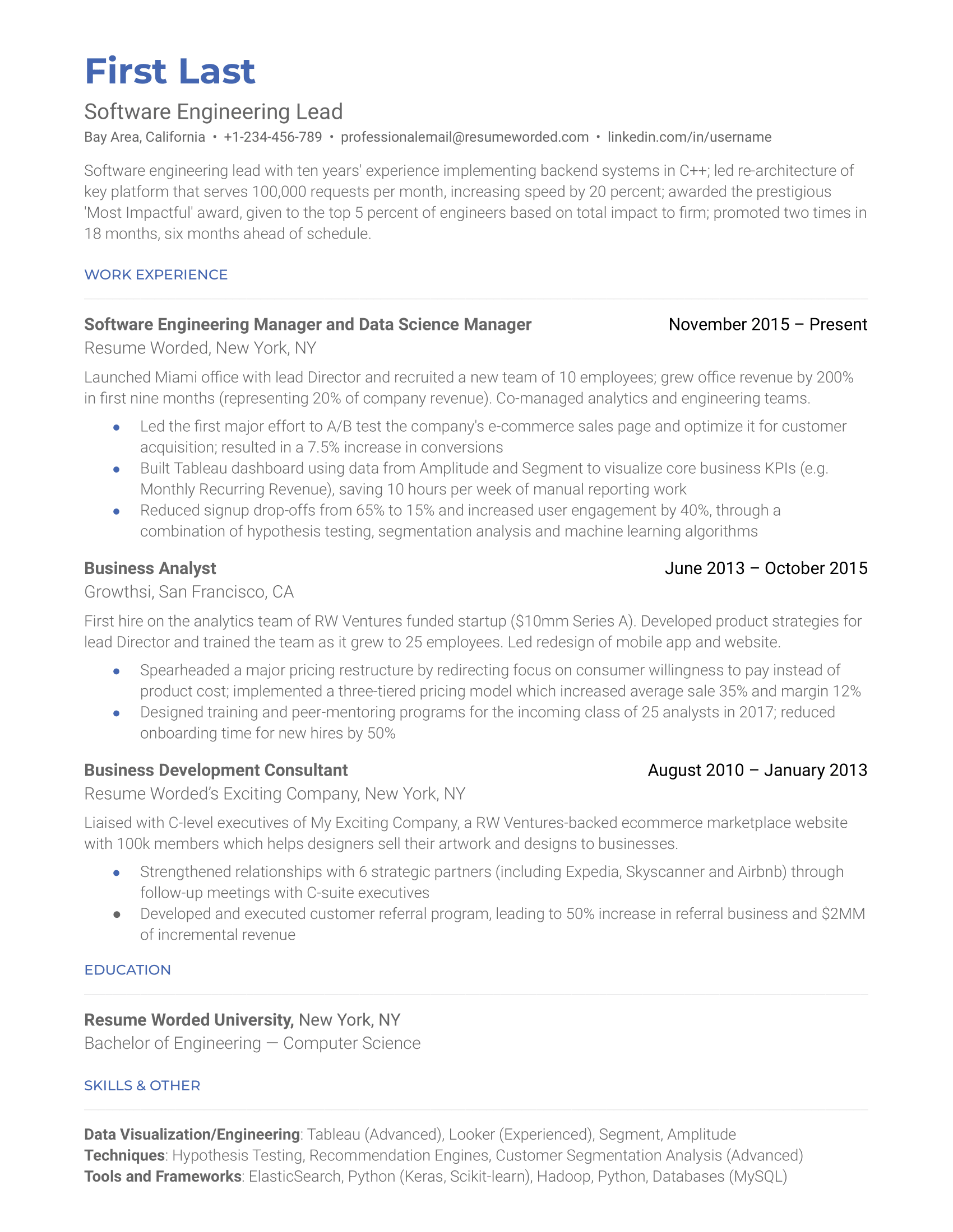 Clean Modern Resume Sample