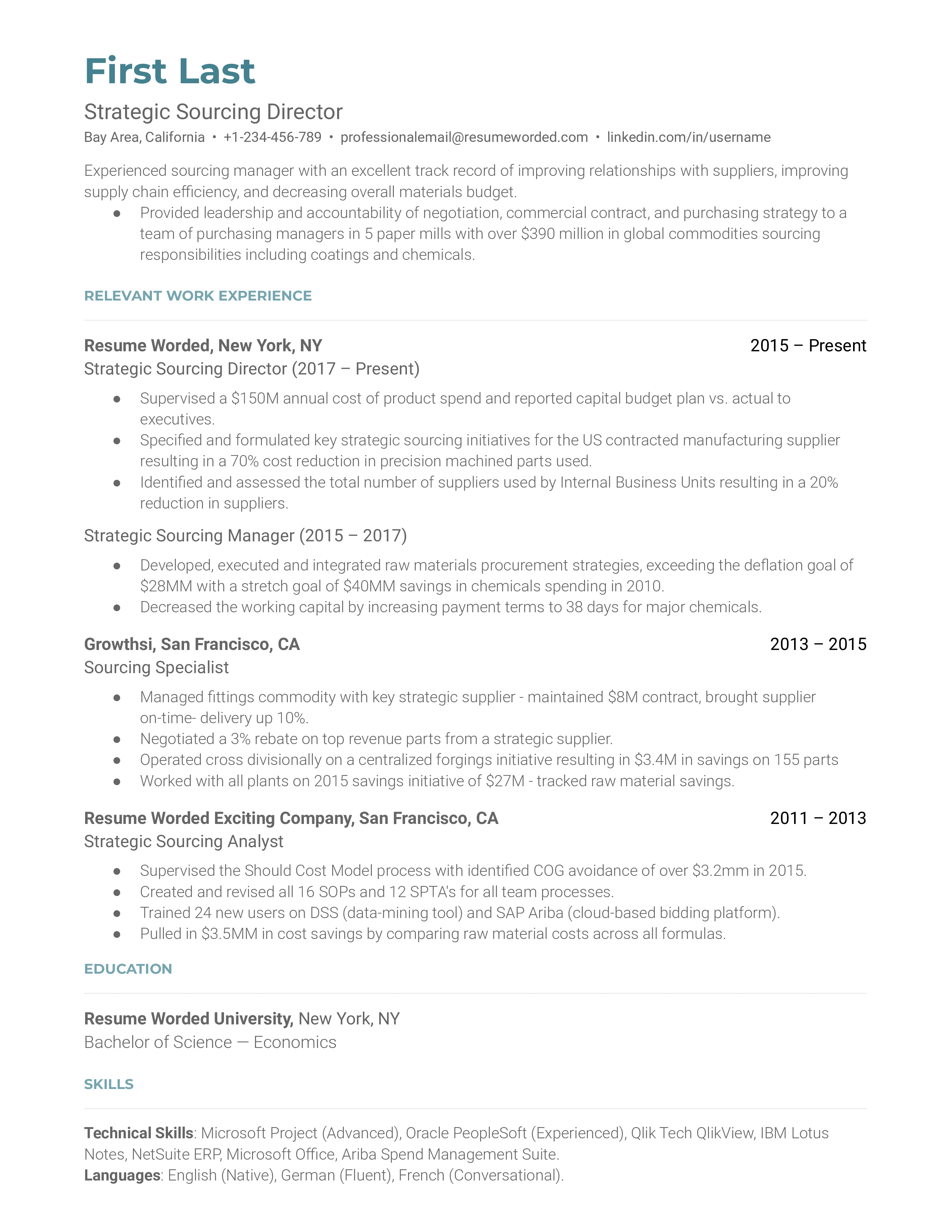 Strategic Sourcing Director  Resume Sample