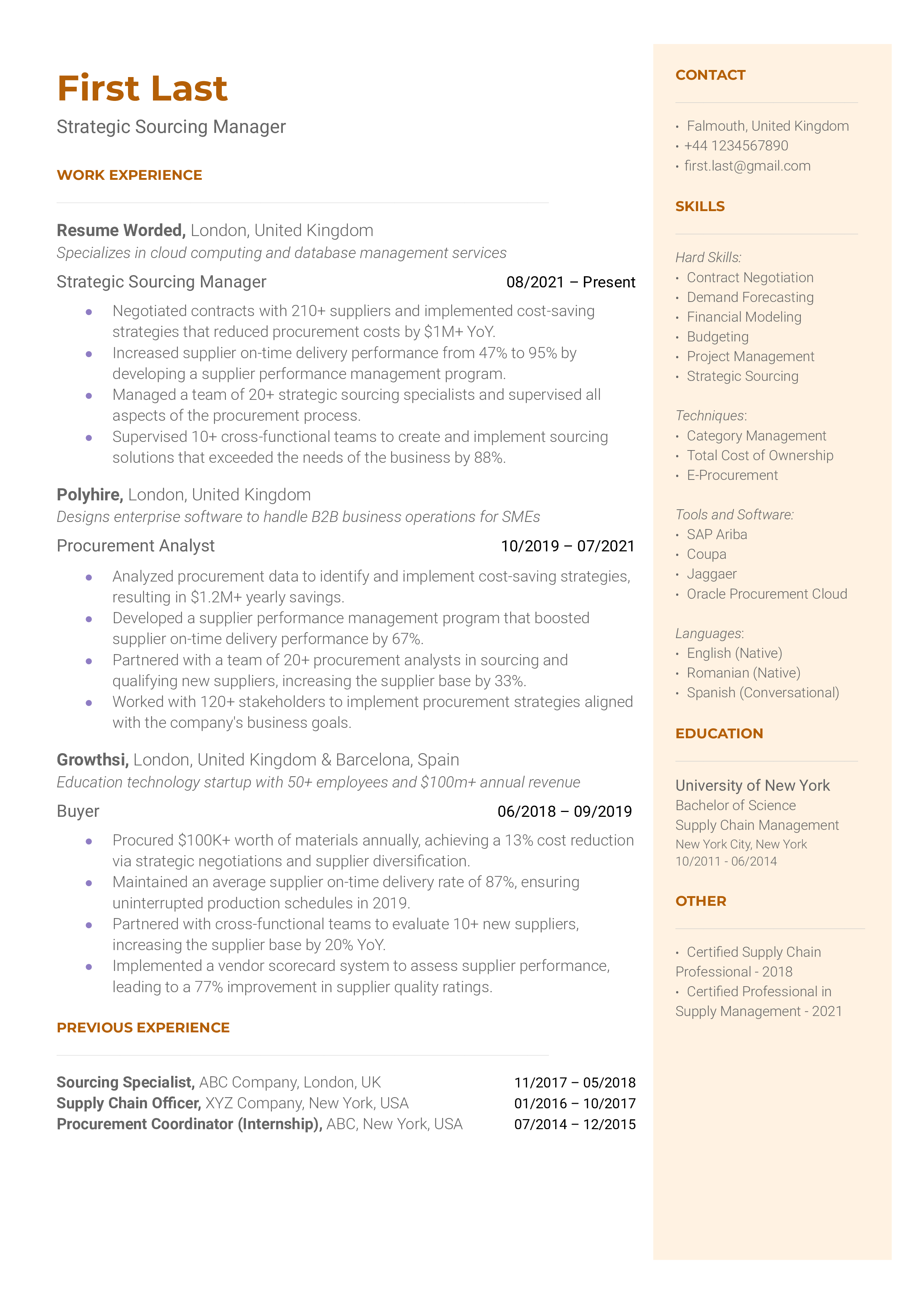 Strategic Sourcing Manager Resume Sample