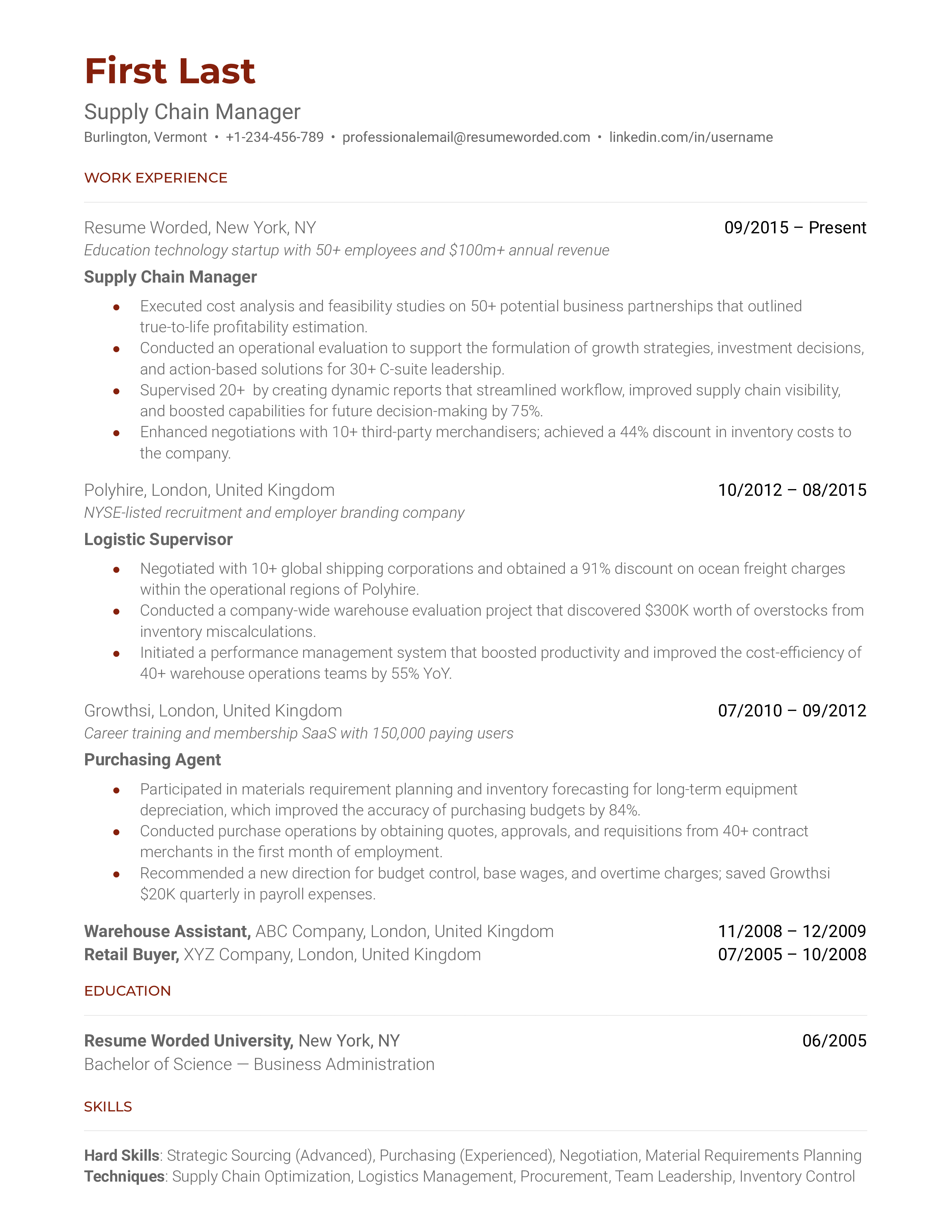 Supply Chain Manager Resume Sample