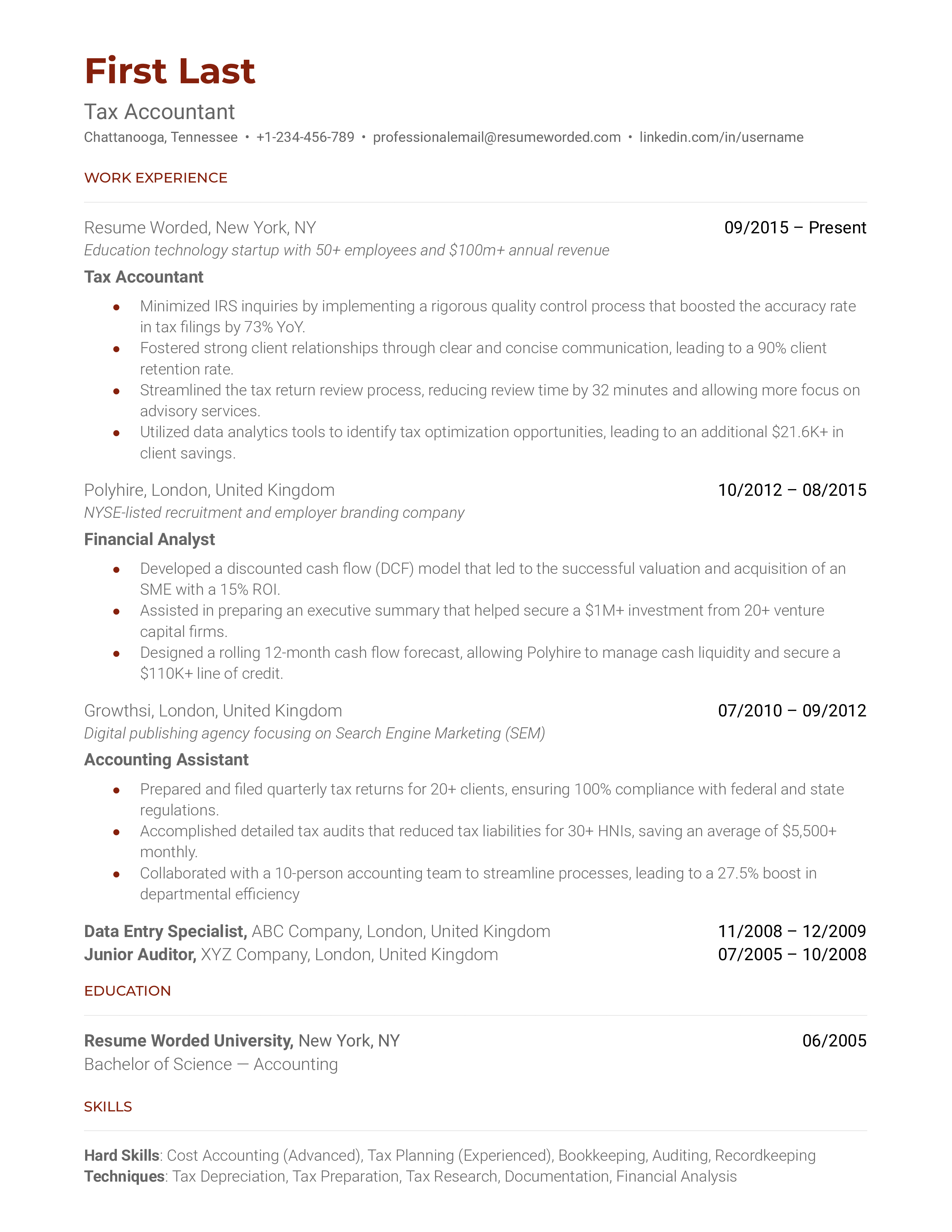 Tax Accountant Resume Sample