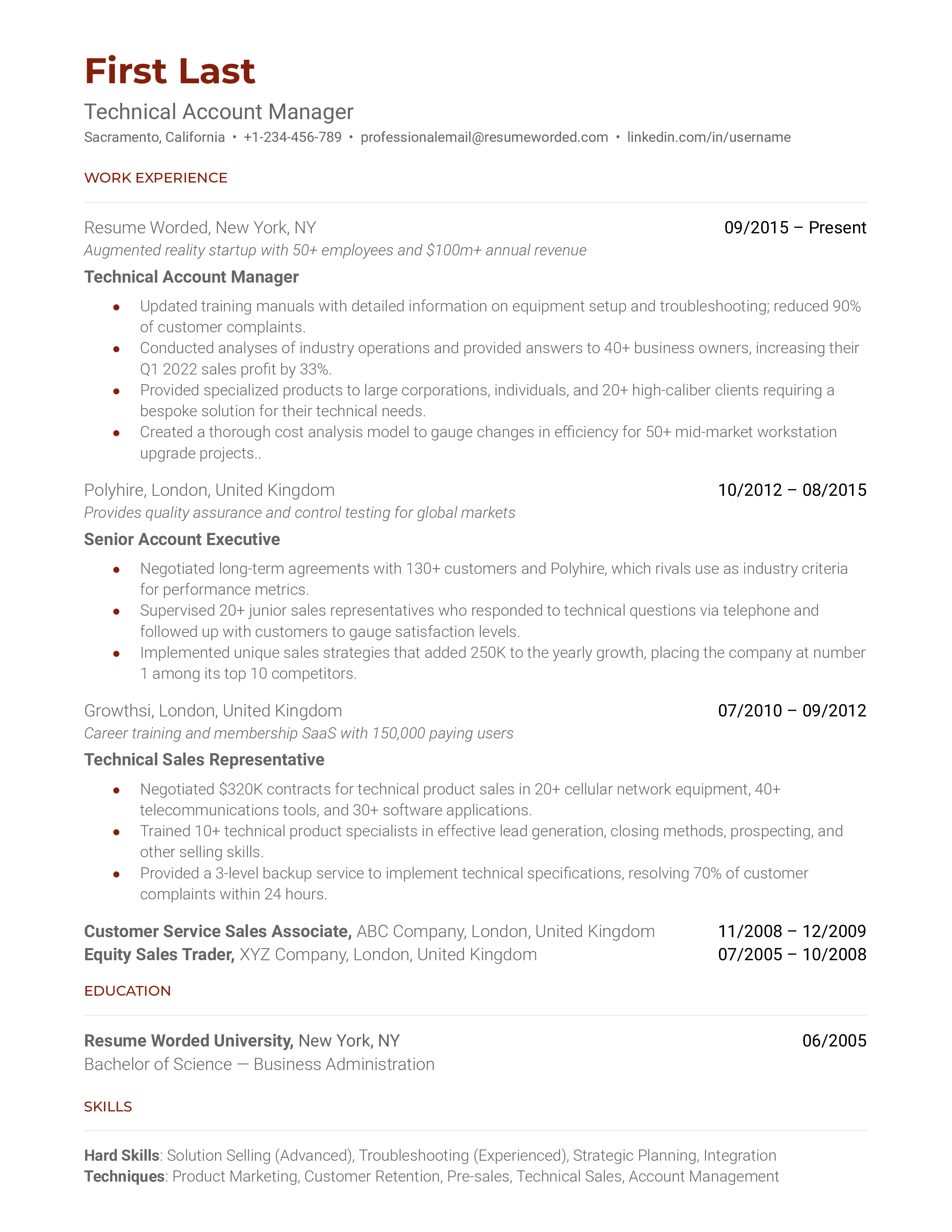 Technical Account Manager Resume Sample