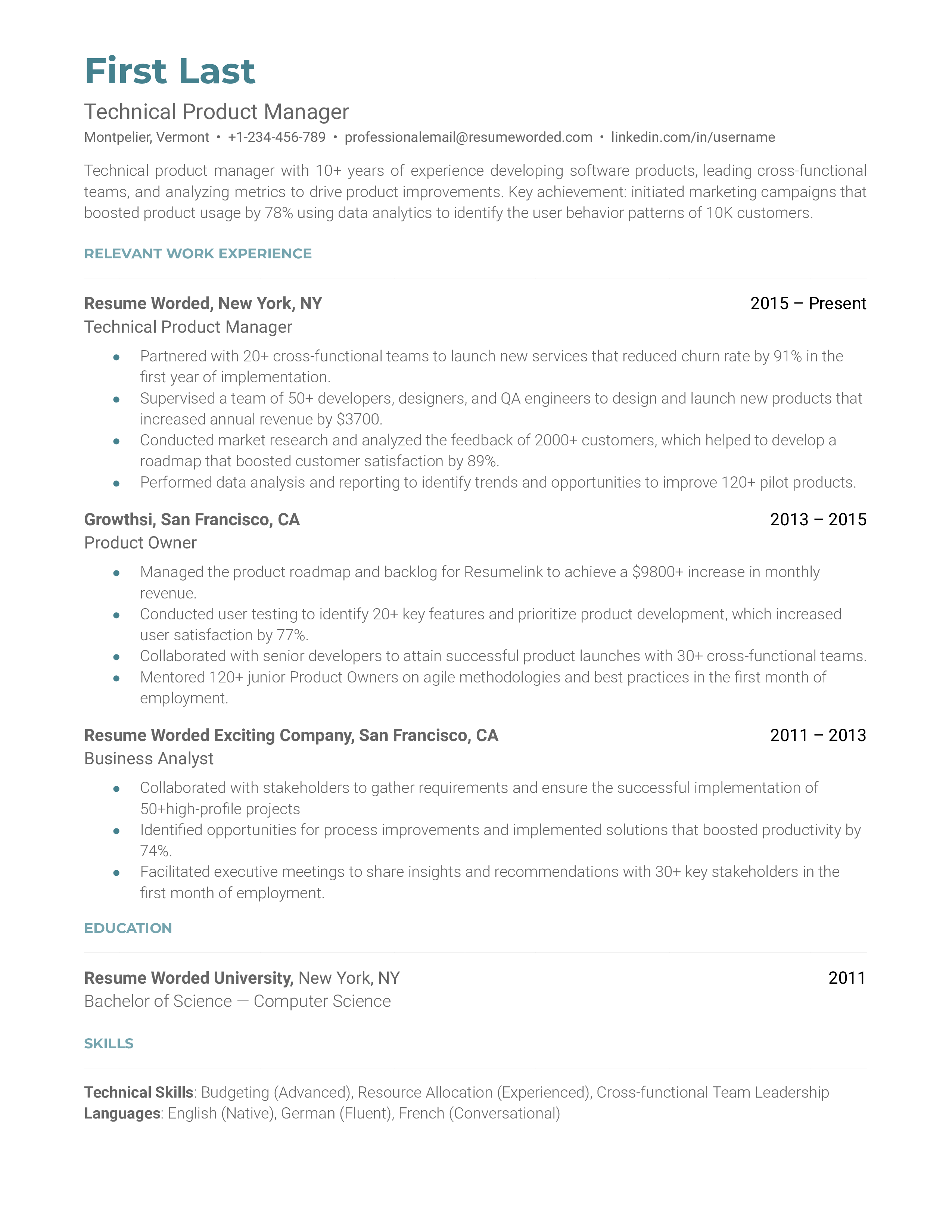 Technical Product Manager Resume Sample
