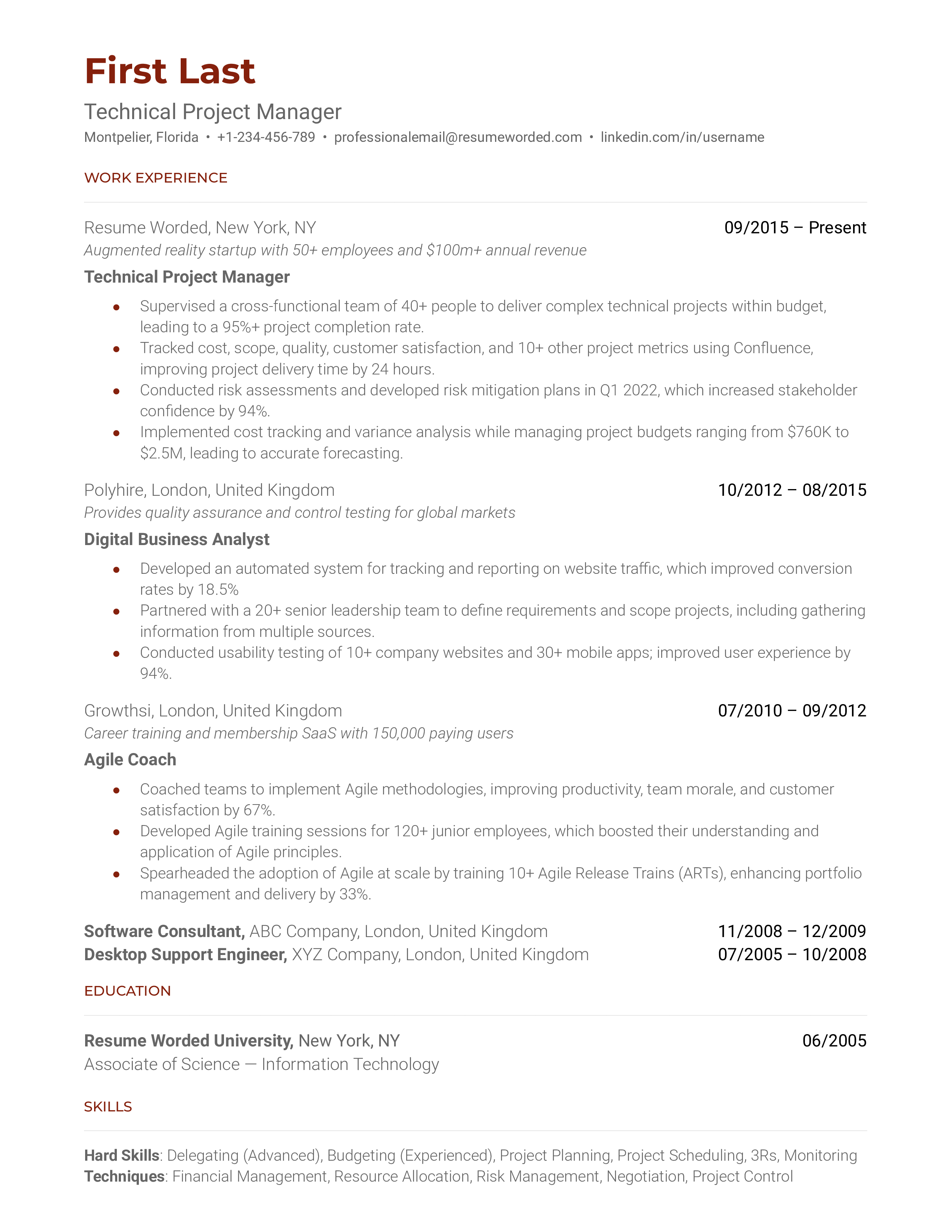 Technical Project Manager Resume Sample