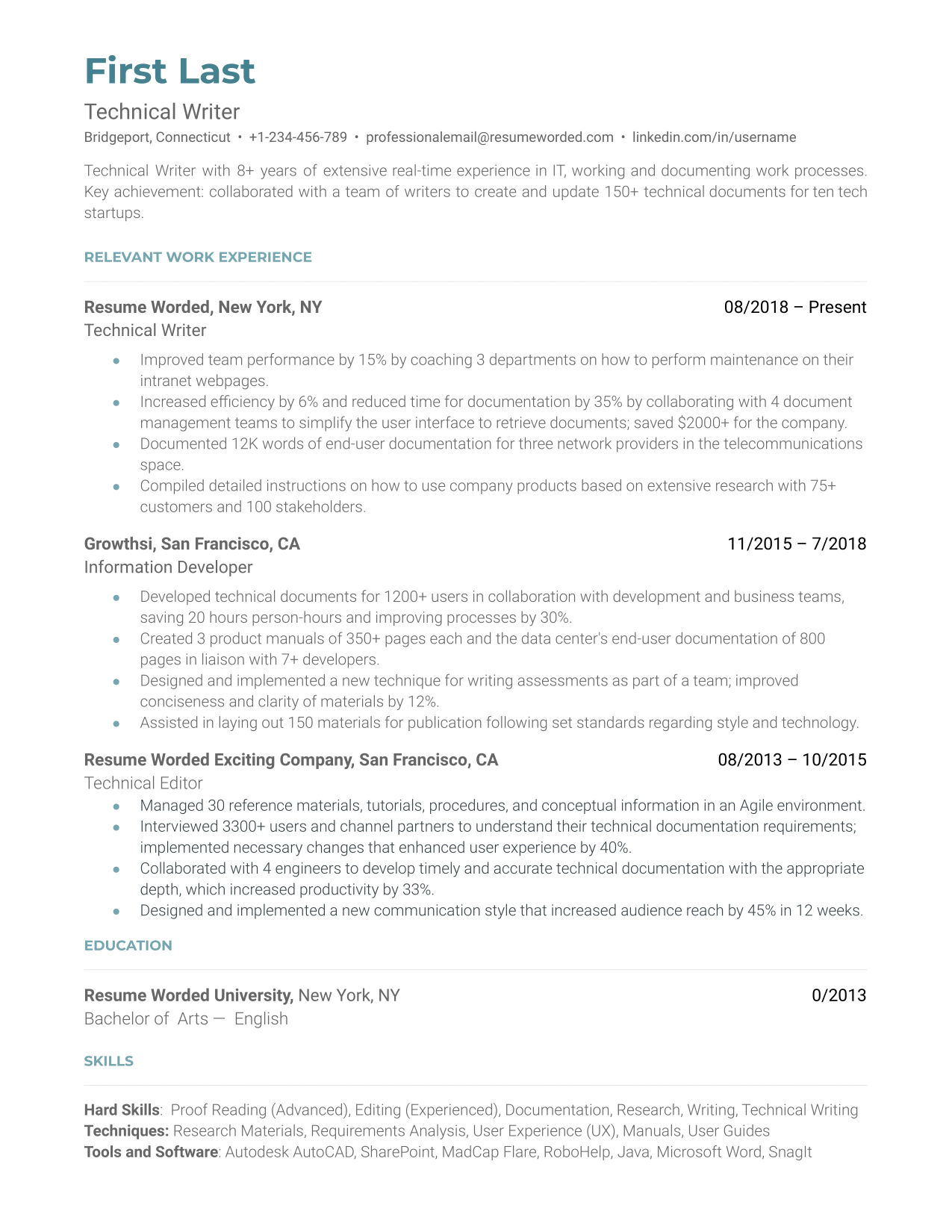 Technical Writer Resume Sample