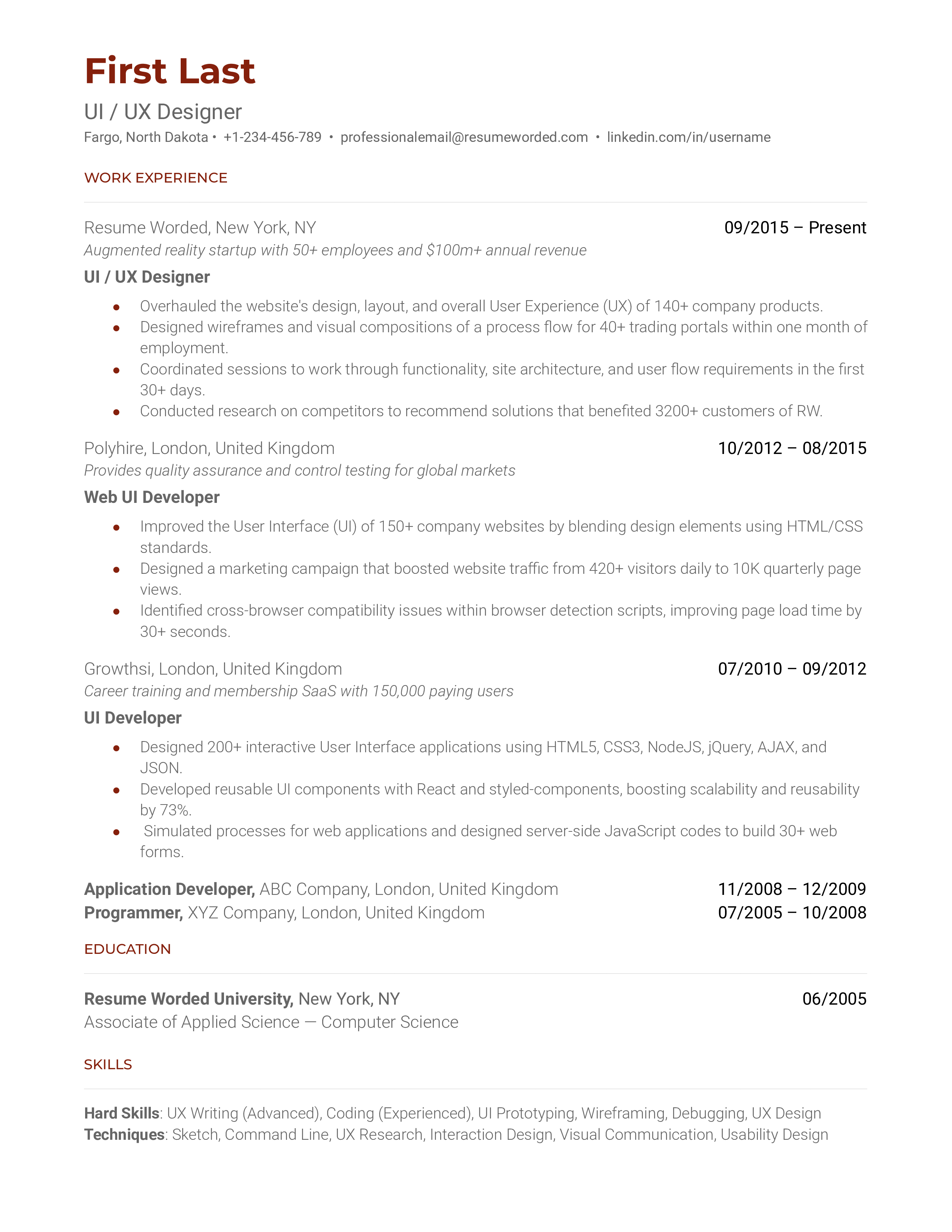 UI / UX Designer Resume Sample