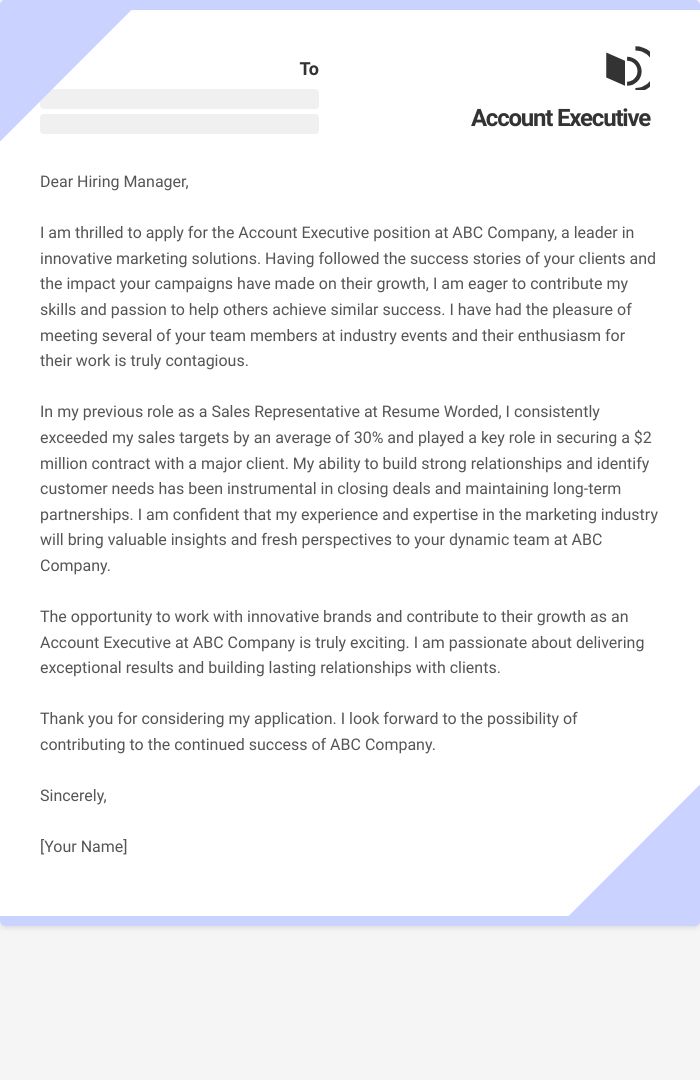 Account Executive Cover Letter