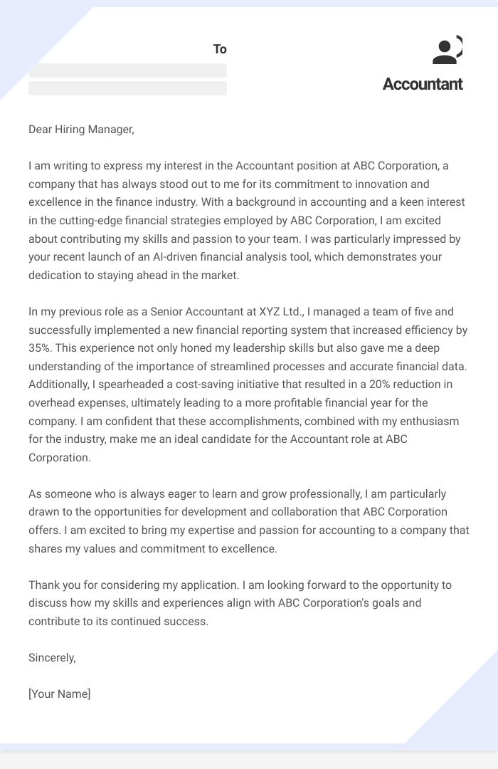 Accountant Cover Letter