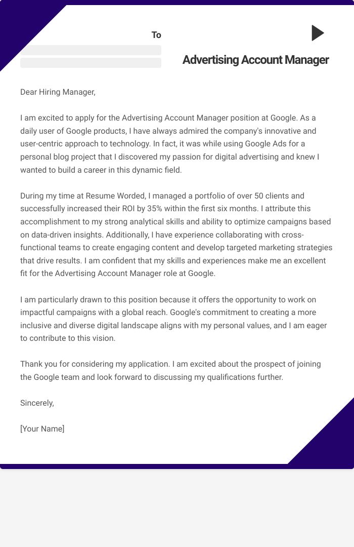 Advertising Account Manager Cover Letter