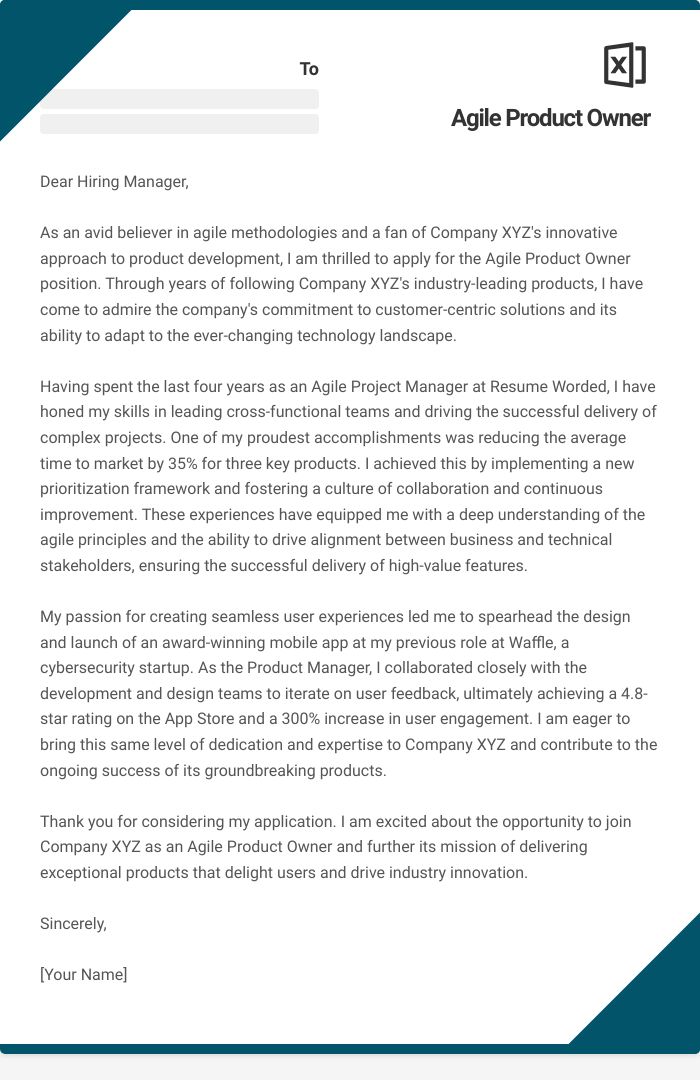Agile Product Owner Cover Letter