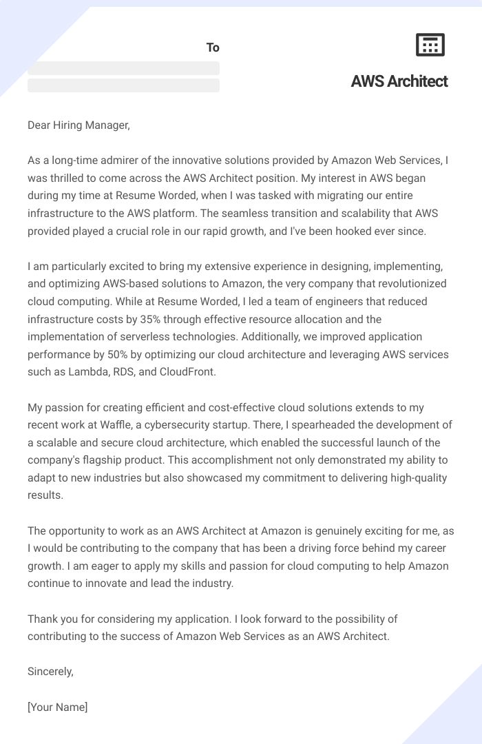AWS Architect Cover Letter