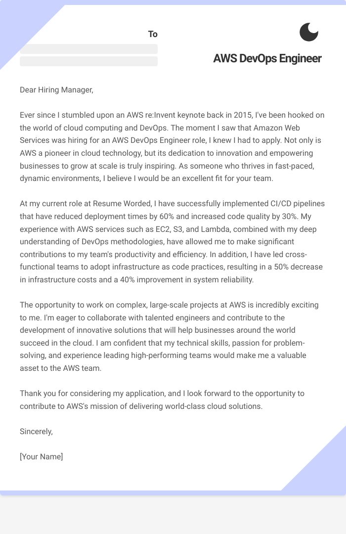 AWS DevOps Engineer Cover Letter