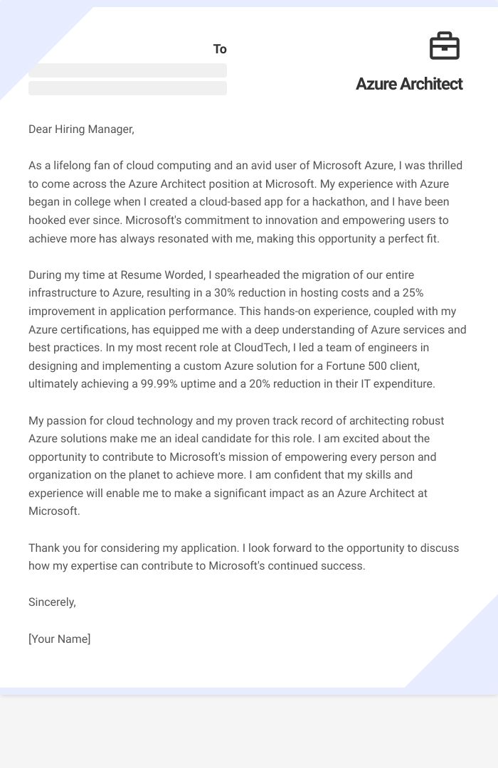 Azure Architect Cover Letter