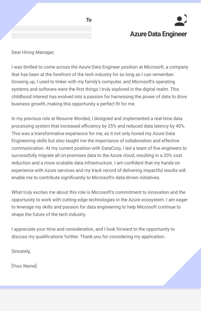 Azure Data Engineer Cover Letter