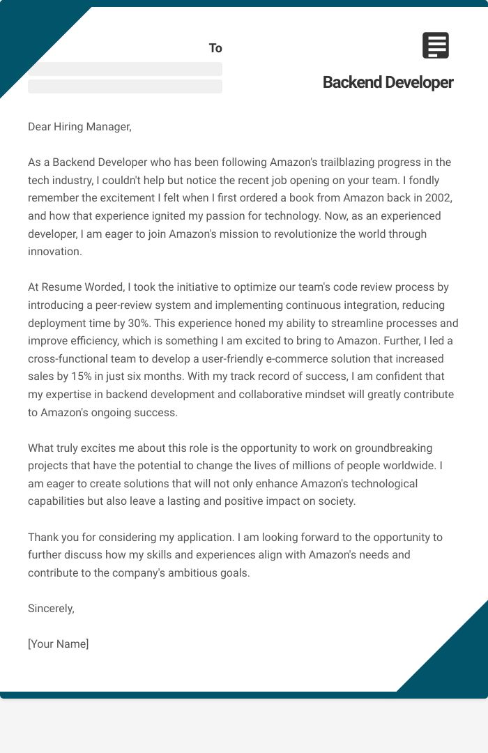 Backend Developer Cover Letter