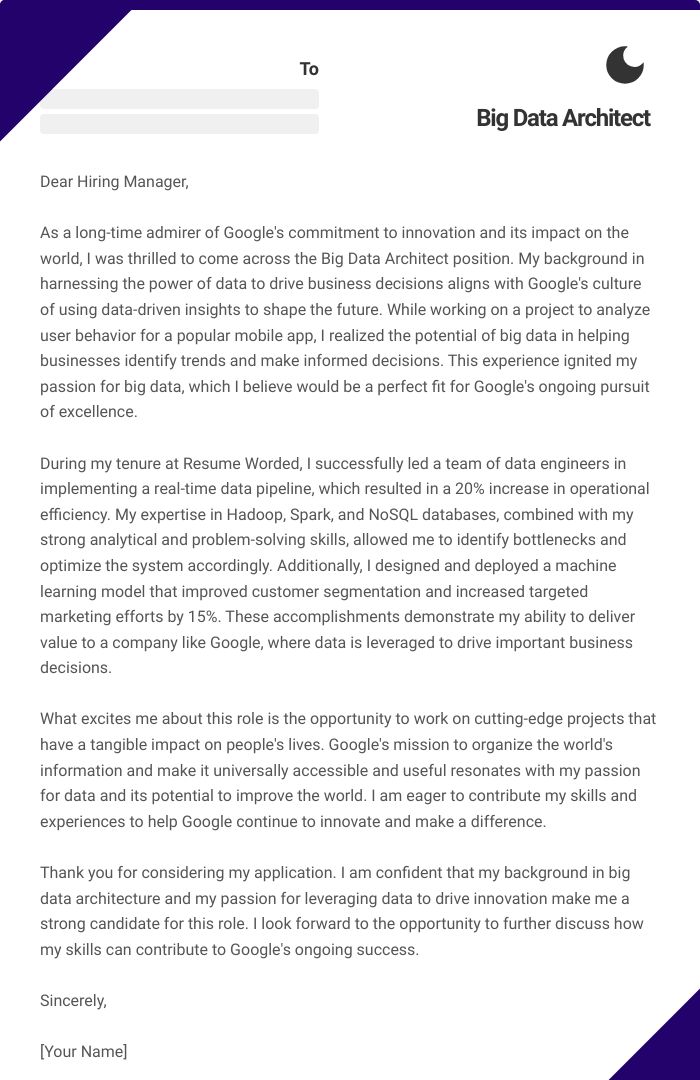Big Data Architect Cover Letter