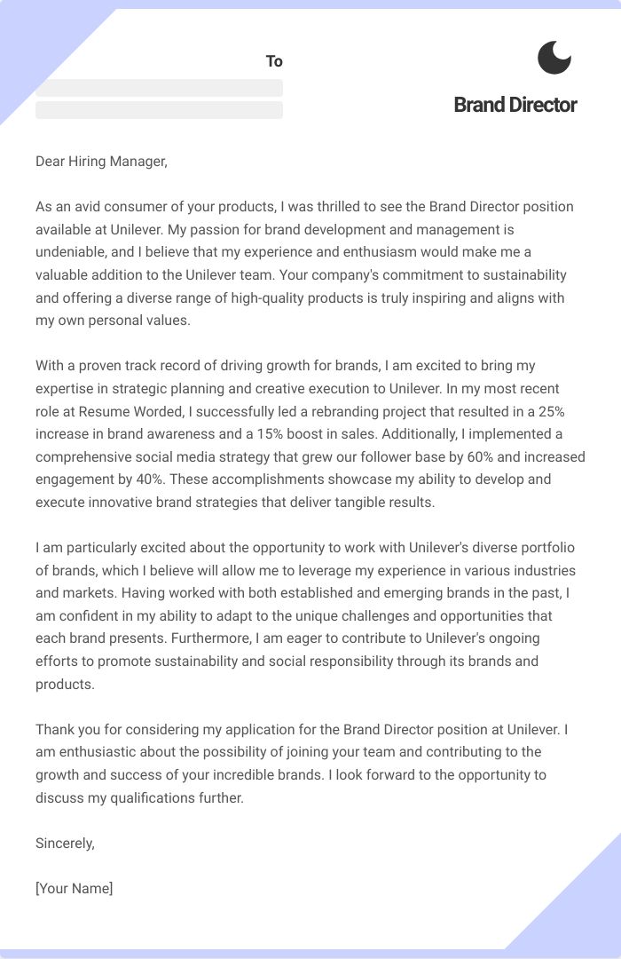 Brand Director Cover Letter