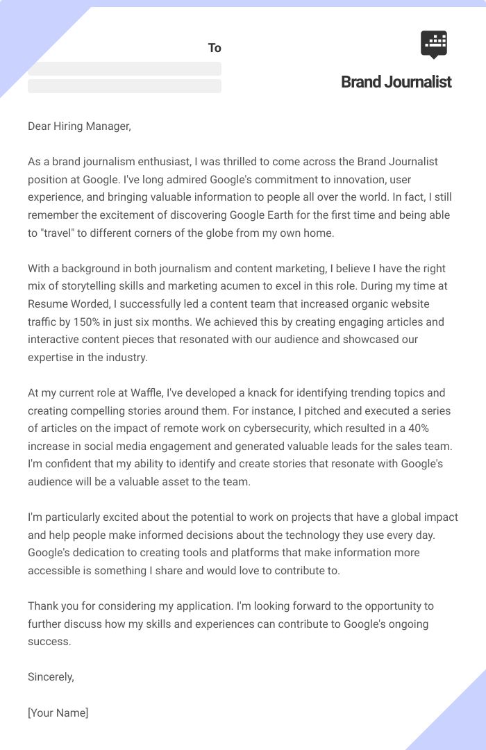 Brand Journalist Cover Letter