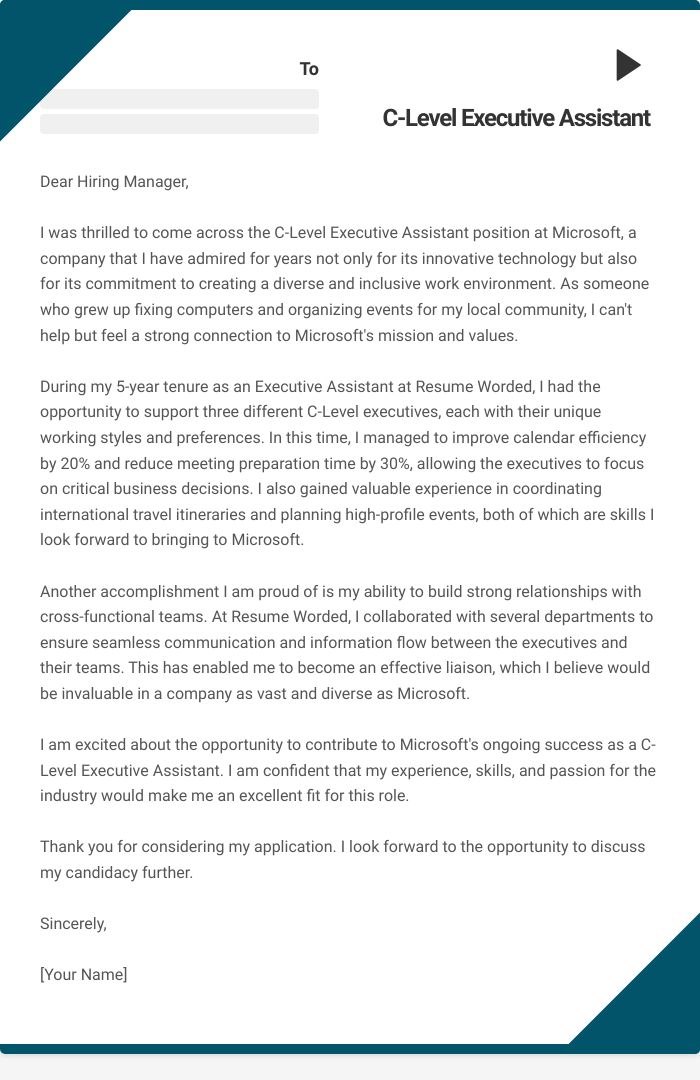 C-Level Executive Assistant Cover Letter