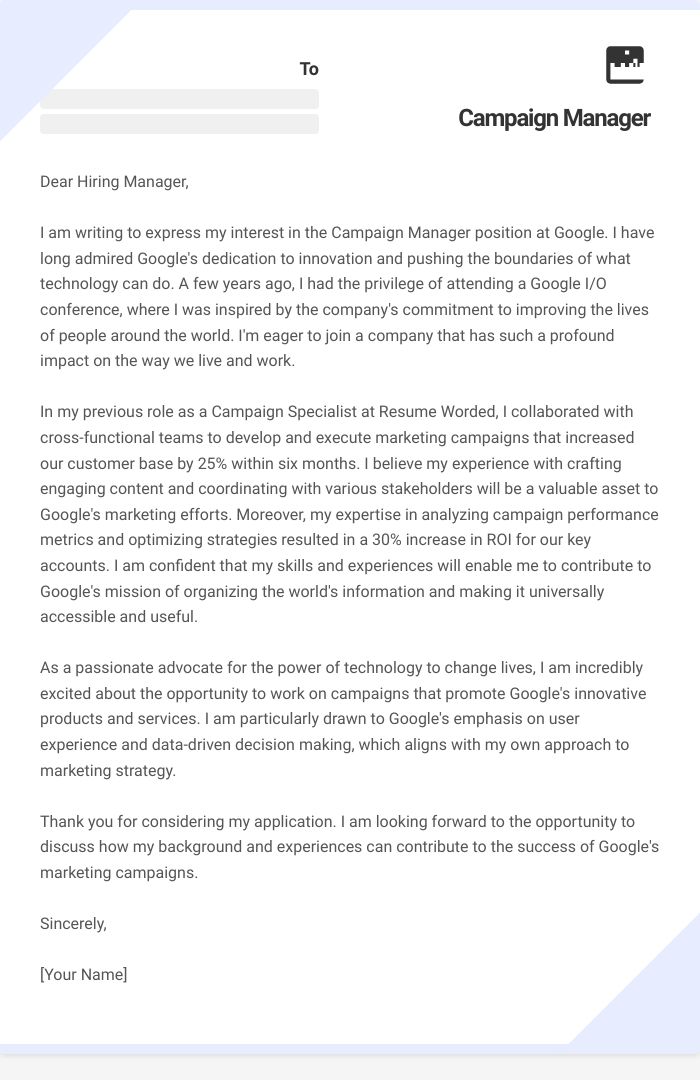 Campaign Manager Cover Letter