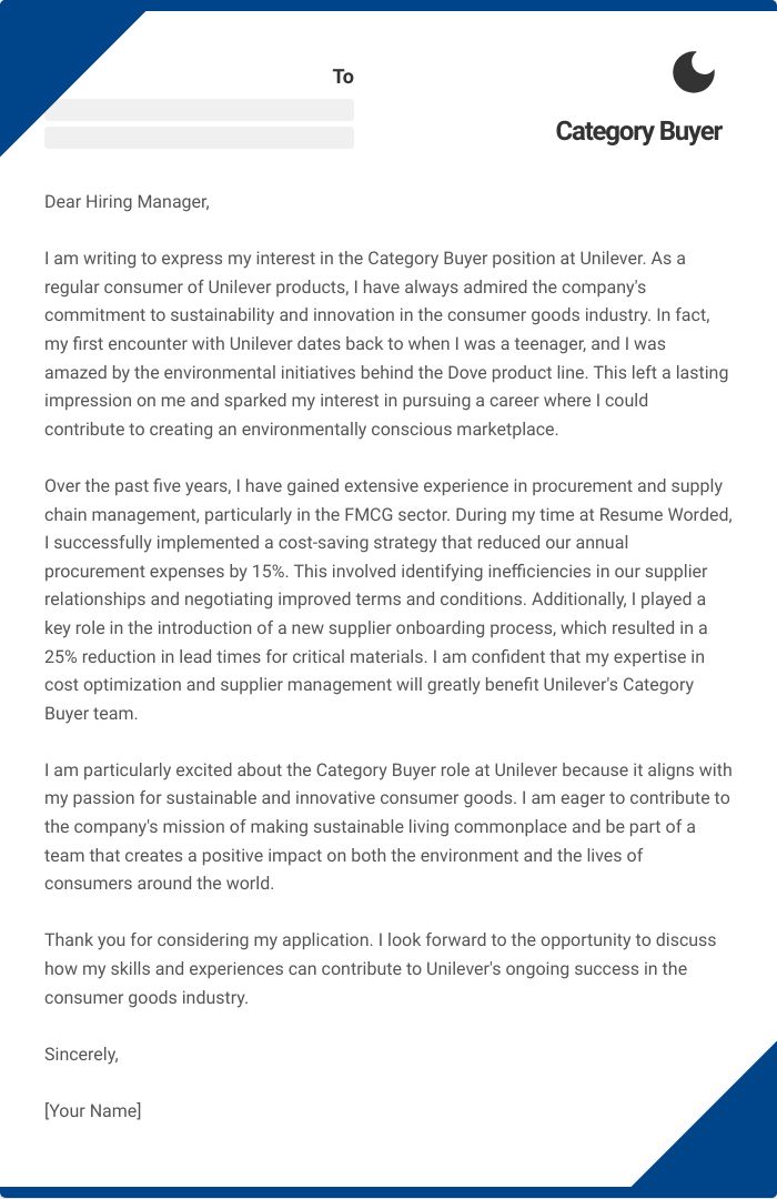 Category Buyer Cover Letter