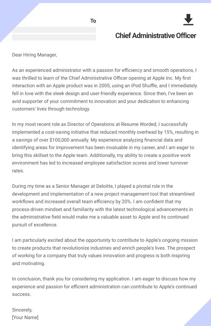 Chief Administrative Officer Cover Letter