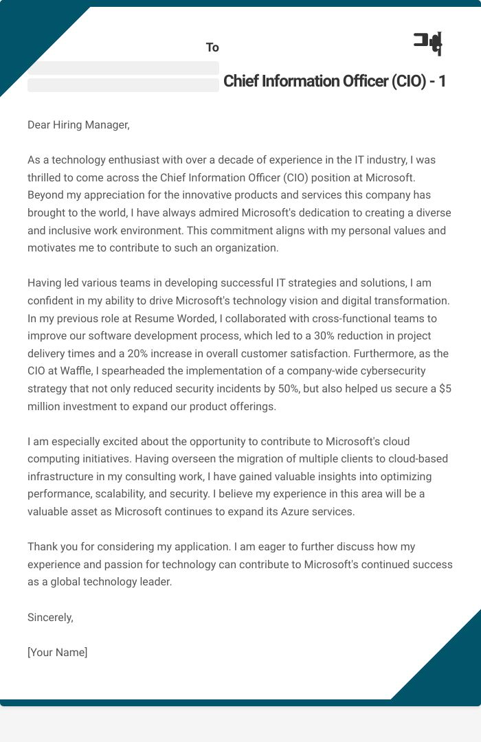 Chief Information Officer (CIO) - 1 Cover Letter