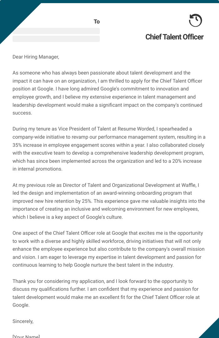 Chief Talent Officer Cover Letter