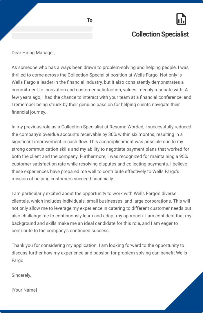Collection Specialist Cover Letter