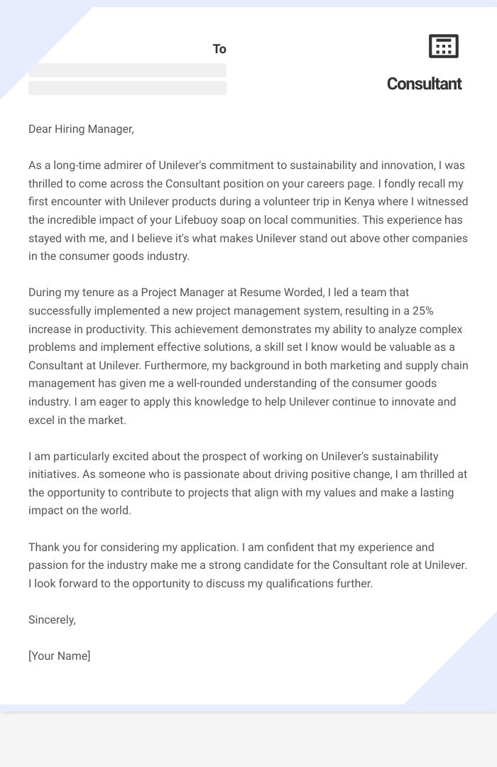 Consultant Cover Letter