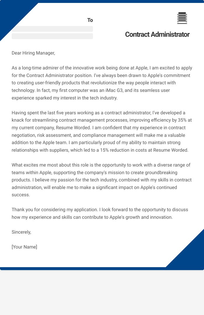 Contract Administrator Cover Letter