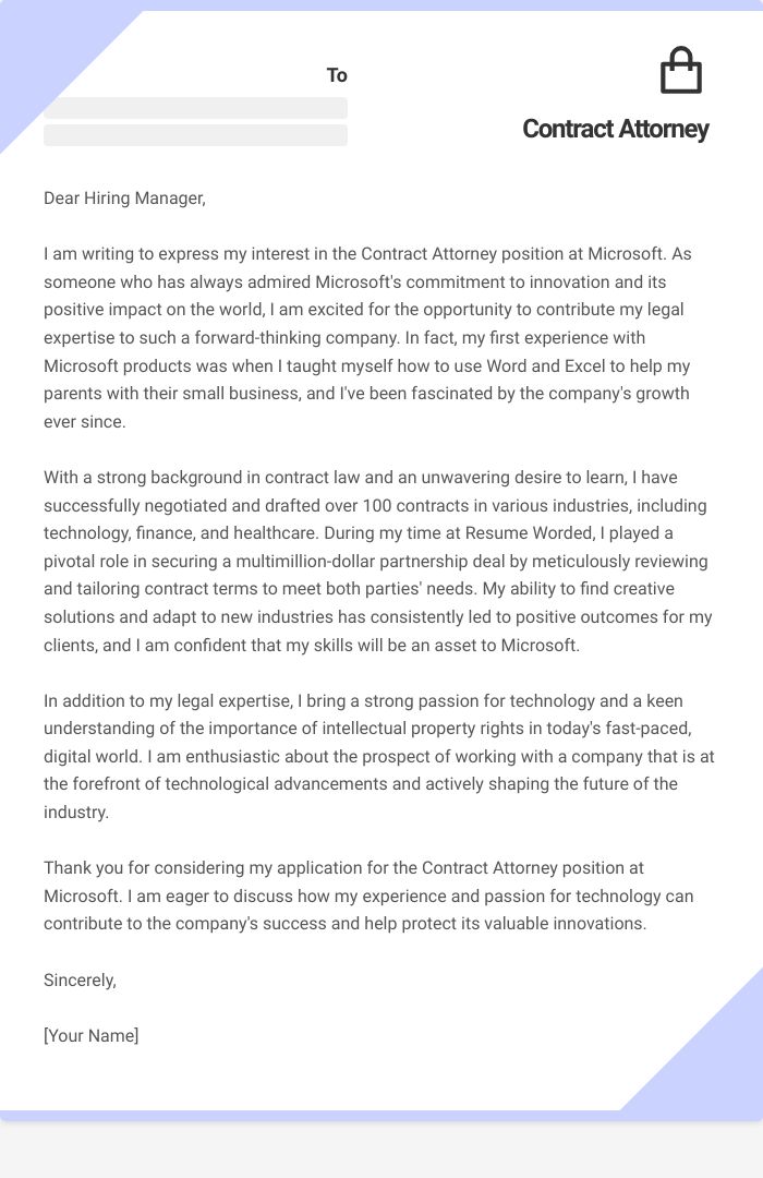 Contract Attorney Cover Letter