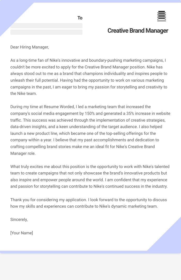 Creative Brand Manager Cover Letter
