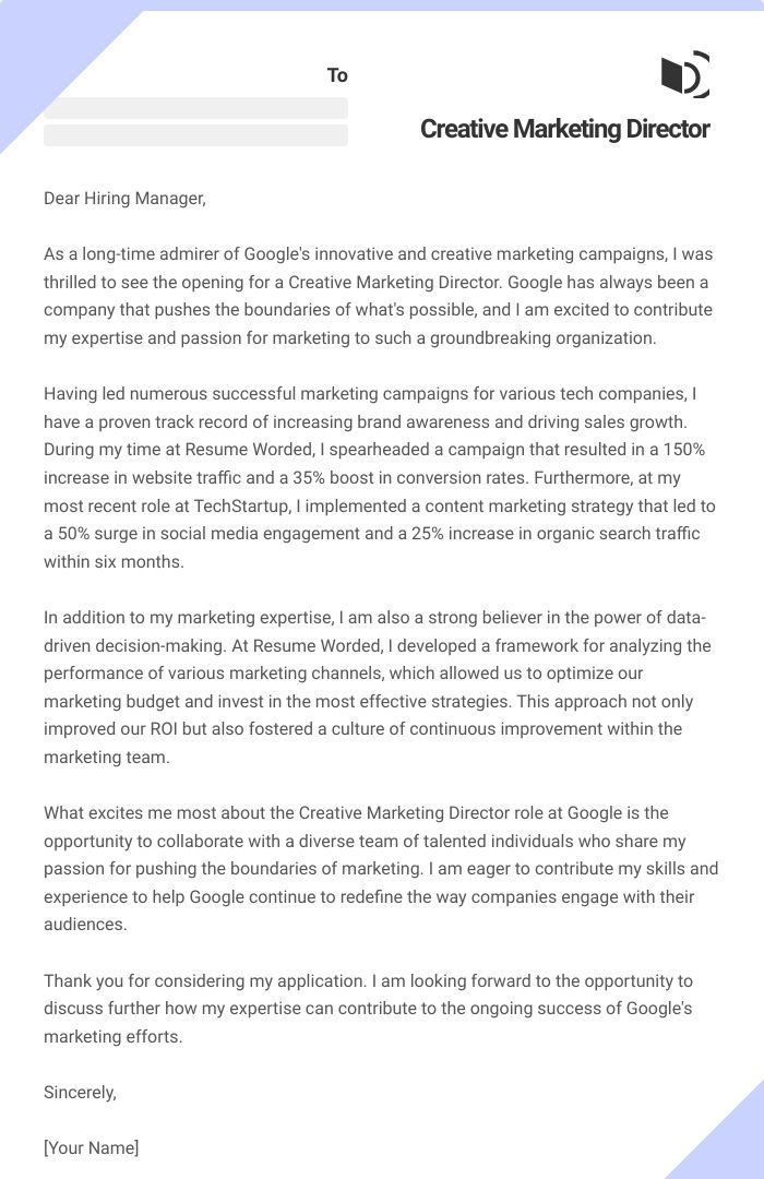 Creative Marketing Director Cover Letter