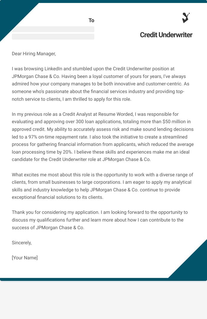 Credit Underwriter Cover Letter