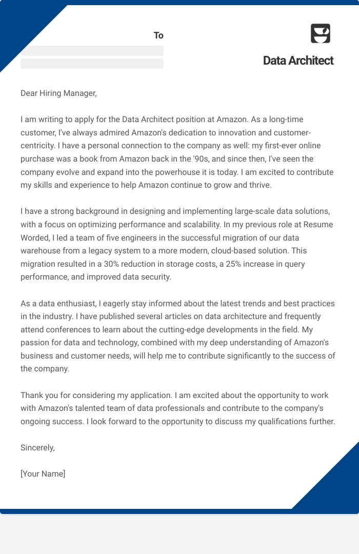 Data Architect Cover Letter