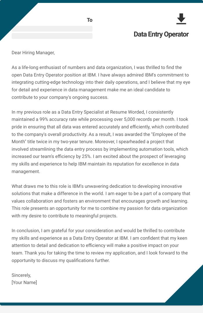 Data Entry Operator Cover Letter
