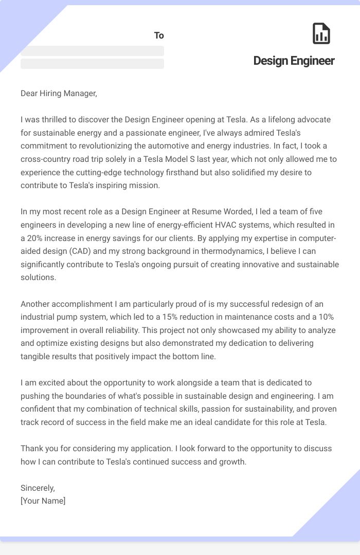 Design Engineer Cover Letter