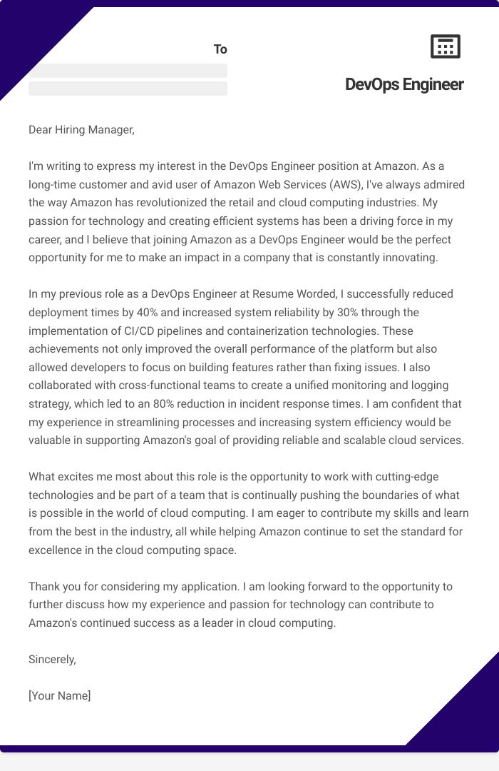 DevOps Engineer Cover Letter