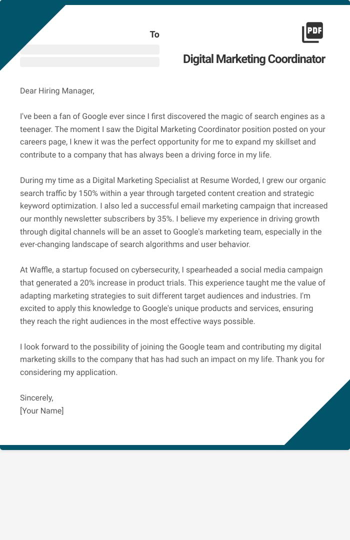 Digital Marketing Coordinator Cover Letter