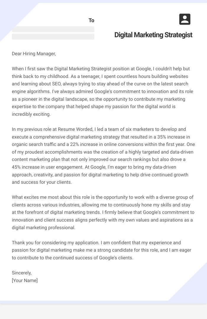 Digital Marketing Strategist Cover Letter