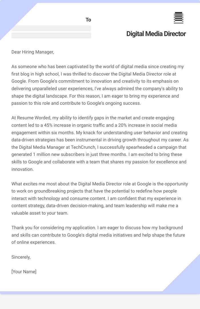Digital Media Director Cover Letter