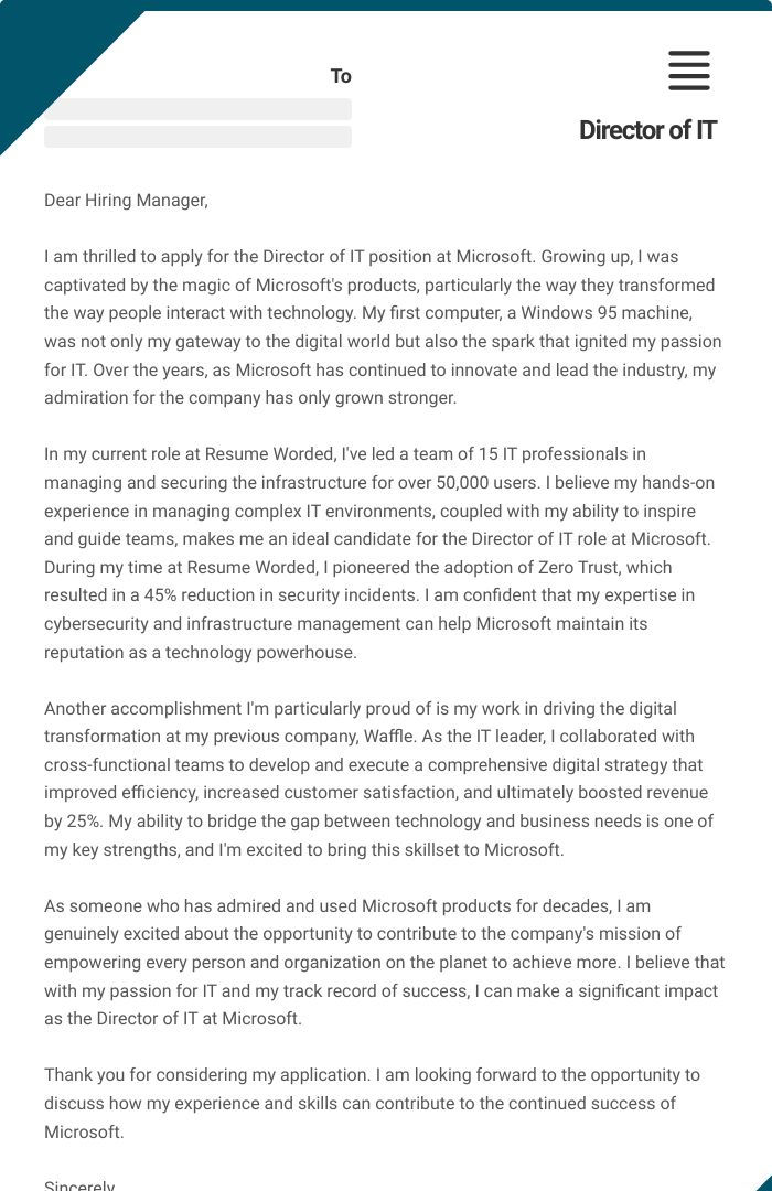 Director of IT Cover Letter