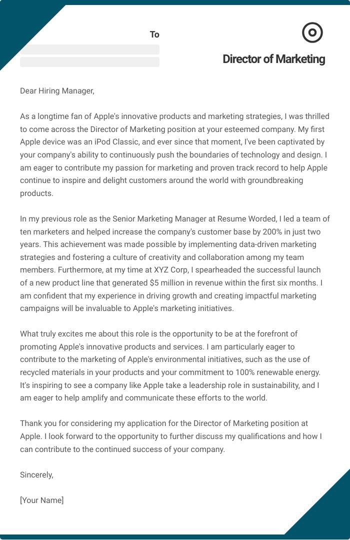 Director of Marketing Cover Letter