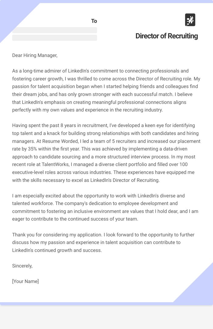 Director of Recruiting Cover Letter