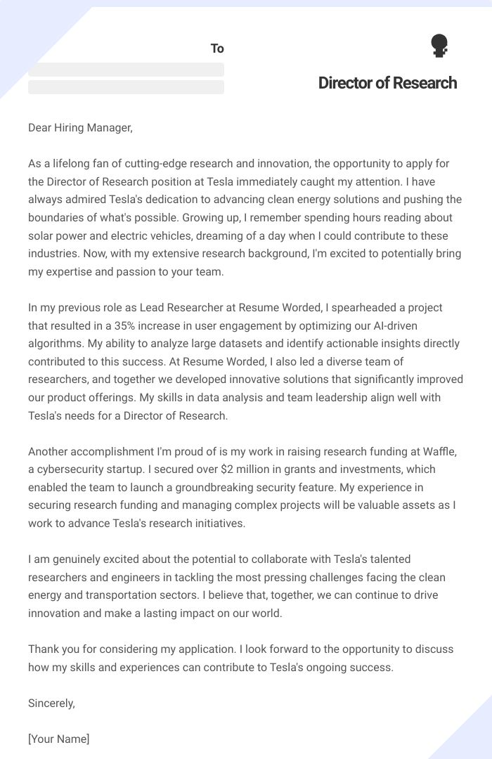 Director of Research Cover Letter