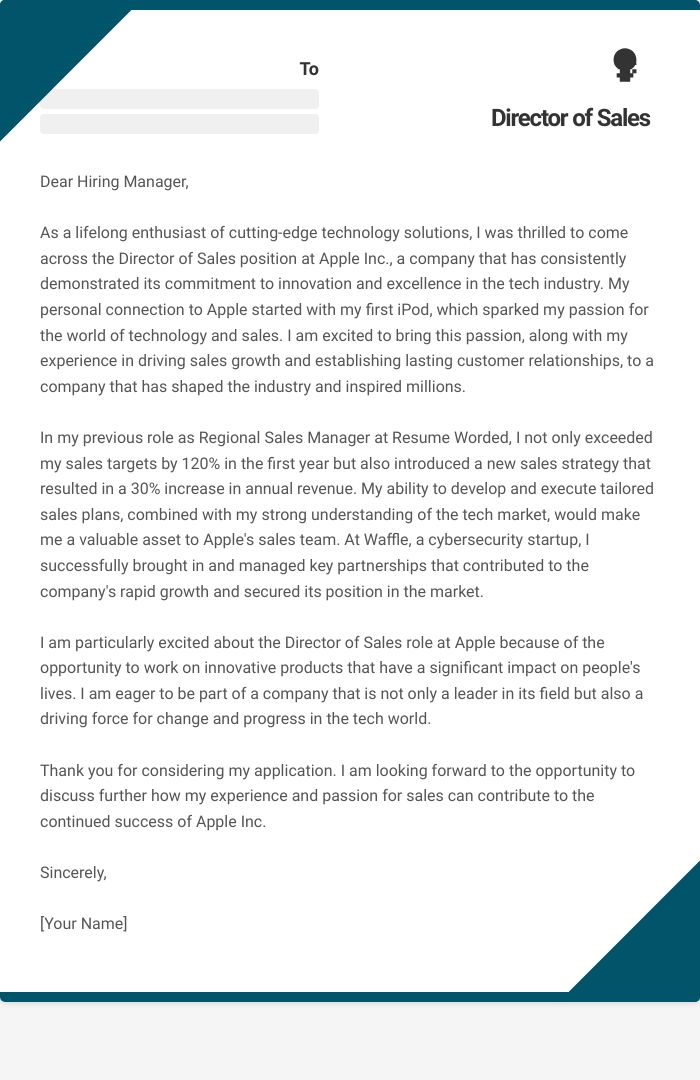 Director of Sales Cover Letter