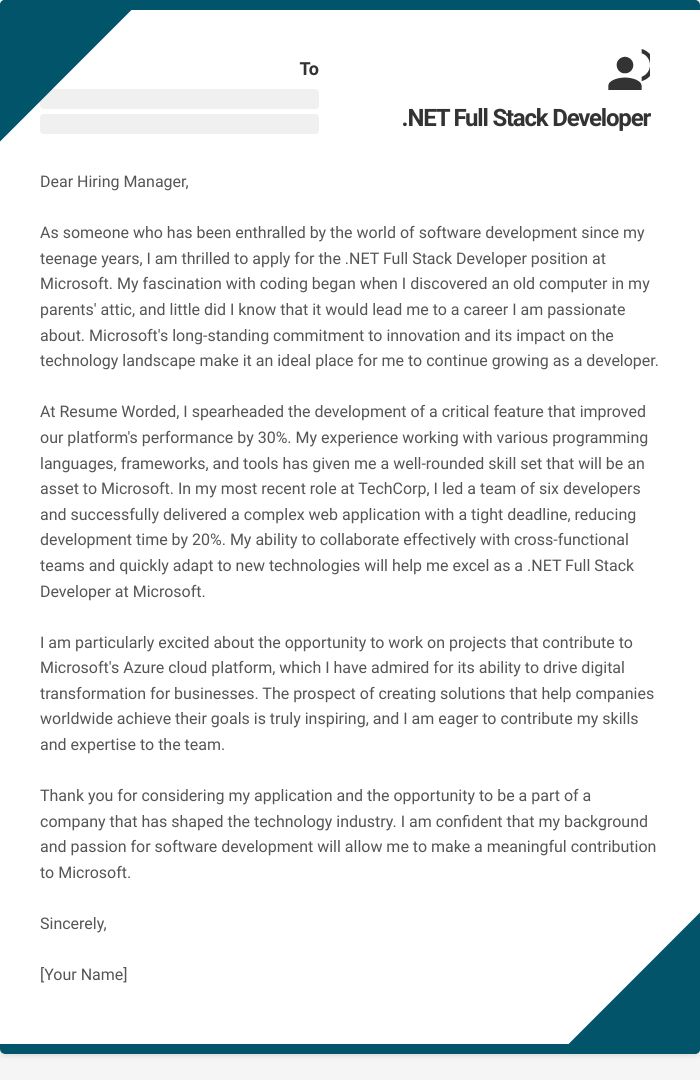 .NET Full Stack Developer Cover Letter