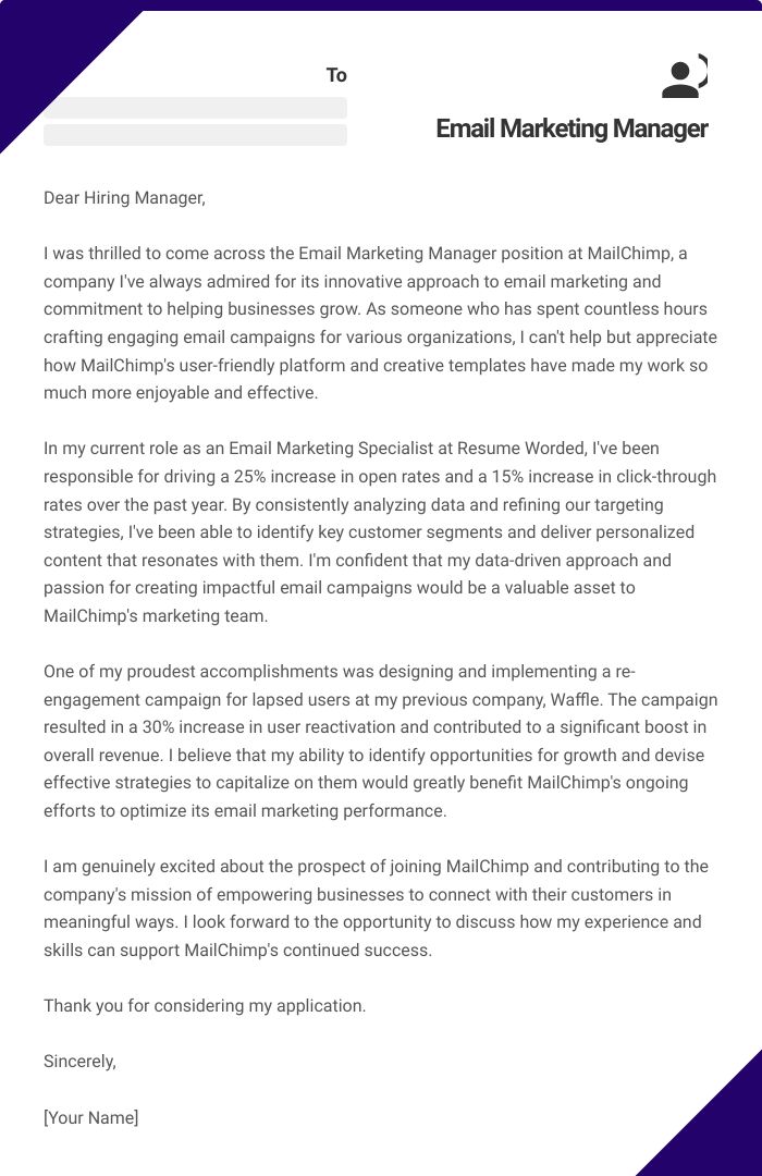 Email Marketing Manager Cover Letter