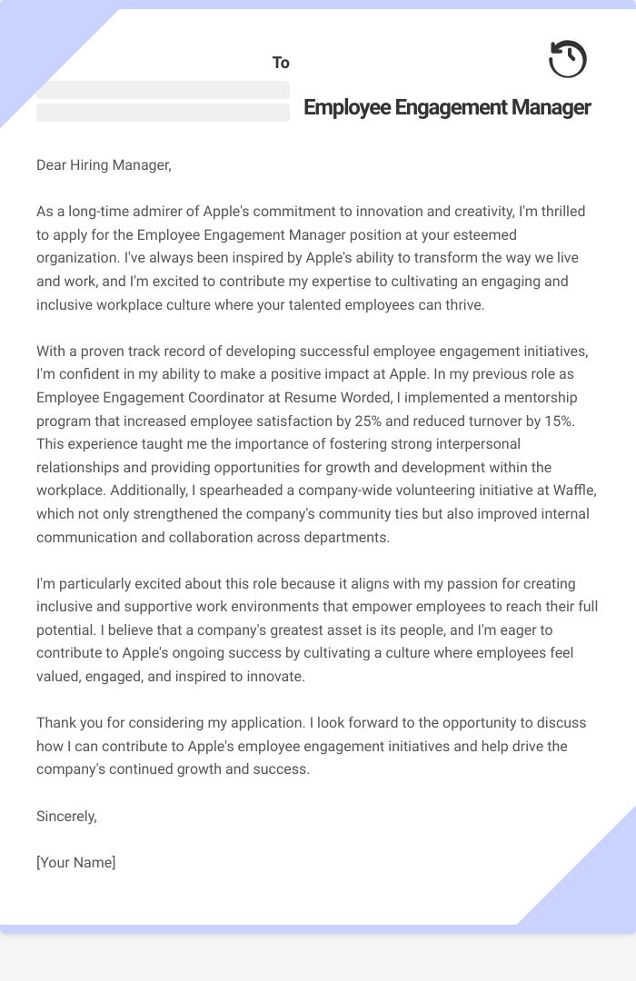 Employee Engagement Manager Cover Letter